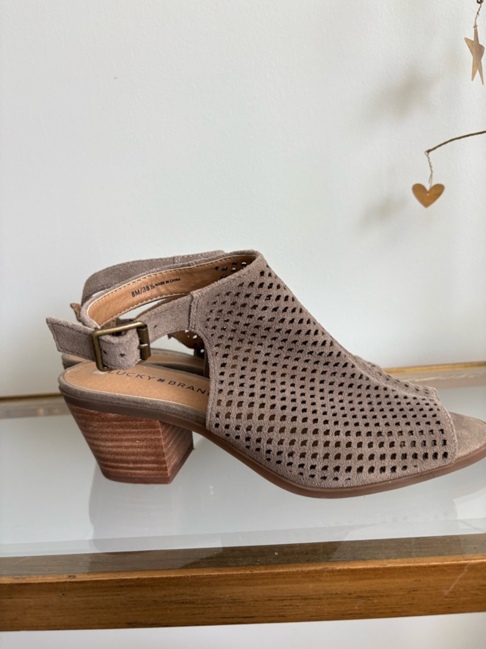 Lucky Brand Taupe Perforated Suede Slingback Heel